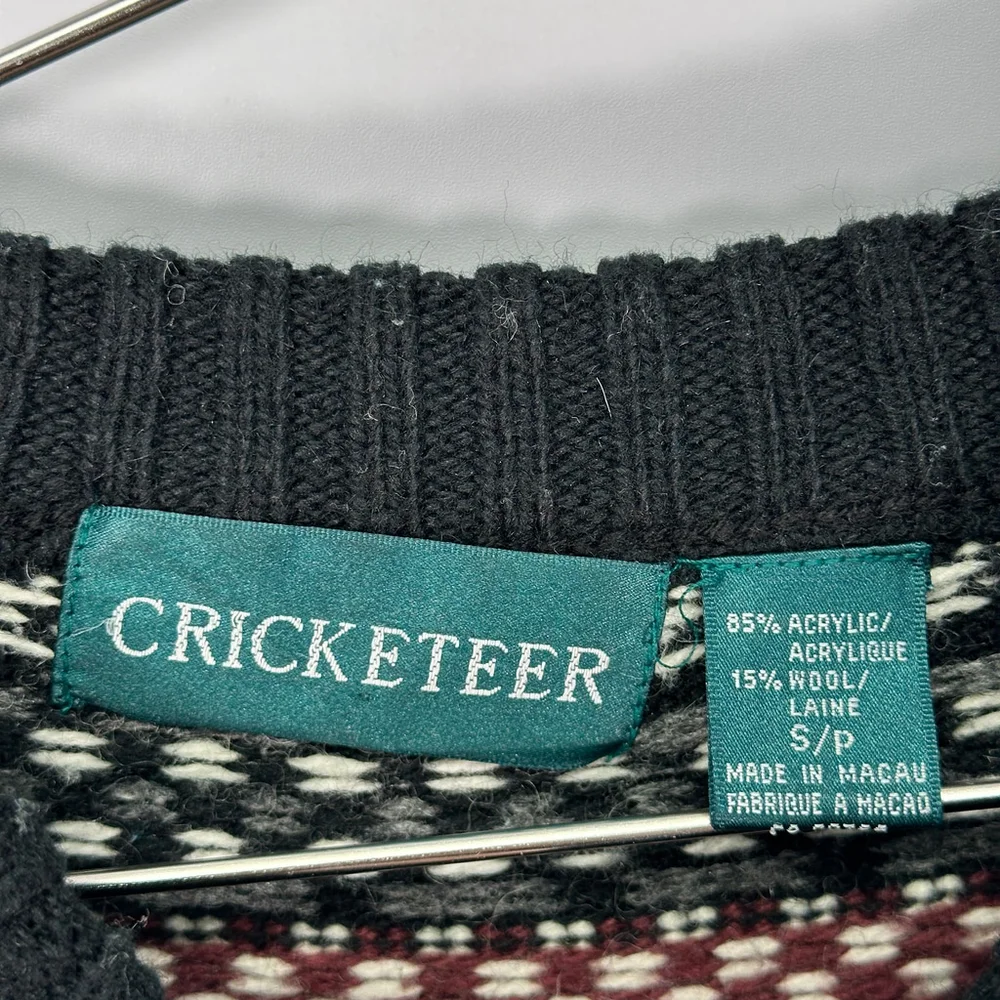 Vintage Grandpa Sweater Cricketeer Black Checkered Pattern‎ Crewneck Small - Picture 2 of 3